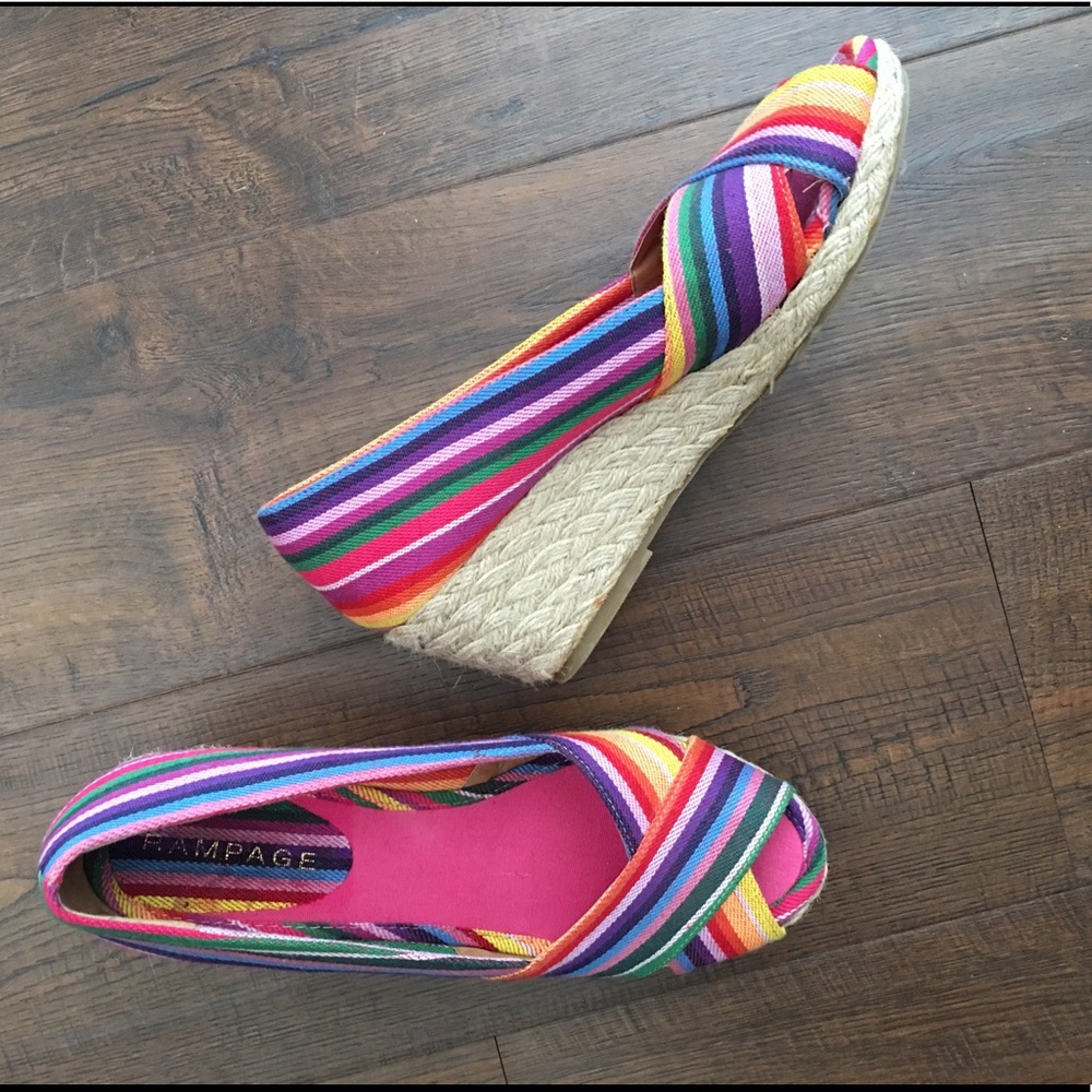 Rampage Rainbow peep toe espadrille wedges Sz 8